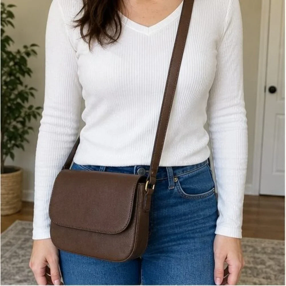 Camel Saffiano Crossbody Bag
